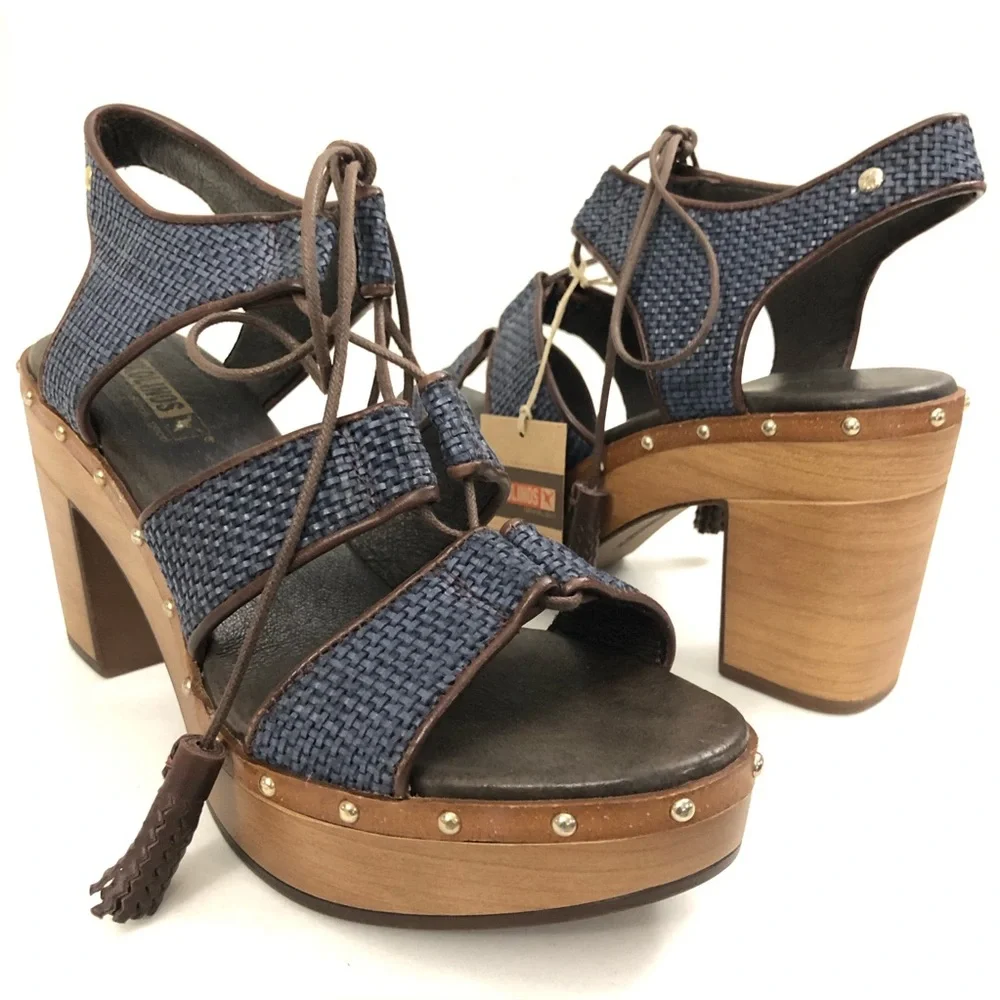 PIKOLINOS Sz 42 Blue Leather Platform Sandals - Olmo - Picture 2 of 13